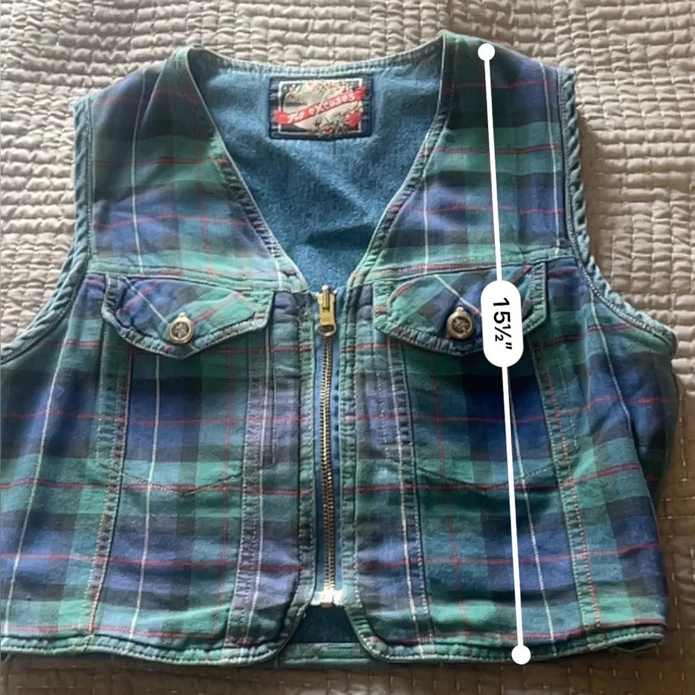 No Excuses Dungarees Reversible Plaid Classic Women’s Vintage 90s Vest Size M - Picture 11 of 12